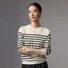 Suéter de lana pura a rayas 2026 otoño e invierno nuevo para mujer cuello redondo estilo elegante suelto tejido fino hilo Yangzi suéter de punto