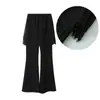 Calça Feminina Moda Coreana Oufan Renda Falso Duas Peças Cintura Alta Flare, Nova Casual Slim-Fit Longa 11136