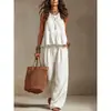 2026 Nuevo Verano Estación Independiente Transfronteriza Europea y Americana Traje de Pierna Ancha sin Mangas con Volantes Casual Simple de Algodón y Lino para Mujer