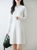 Novedad Otoño e Invierno 2026 Cuello Redondo Punto Trenzado 100% Lana Pura Vestido de Punto Suéter para Mujer Vestido de Punto de Lana