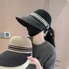 Chapéu de Balde Respirável Vazado para Mulheres, Pode Pendurar Máscara, Proteção Solar ao Ar Livre, Amigo de Rabo de Cavalo, Boné Bico de Pato, Chapéu de Sol de Aba Larga
