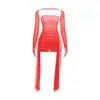 En Stock Colores Surtidos Moda Nuevo Vestido de Mujer con Cuello Halter y Mangas para los Dedos, Cinta de Malla, Diseño Fruncido, Vestido Sexy de Color Sólido