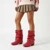 Botas de caballero de color liso con tacón cuadrado de altura media para otoño e invierno, botas de cuero de caña media con punta redonda, ligeras, suela de goma antideslizante, botas para mujer de talla grande