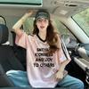 Camiseta Suelta con Rayas Únicas, Mangas Raglán, Patchwork para Mujer, Estilo Deportivo Casual con Letras, de Longitud Media, Moderna y Versátil