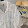 Camisa Artística de Encaje Calado de Verano 2024 para Hombre Diseño Nicho Transpirable Delgada Estilo Vacacional Camisa Casual