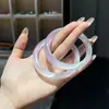 Pulsera Circular Macarrón Gradiente Ojo de Gato Hielo-Húmeda Semitransparente Gradiente Morado-Blanco Suave Iluminador de Piel Estilo Chino Niña Pulsera de Jade
