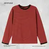 Camiseta de Manga Larga a Rayas de Color Contrastante con Botones para Hombre, Moda Casual Versátil de Calle para Primavera, Suéter de Cuello Redondo