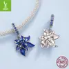 Yinziyun Original Plata de Ley S925 Colgante de Flor de Loto Azul Accesorios de Joyería Exquisita Flor Tridimensional Cuentas DIY