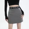 Moderna falda de traje gris de cintura alta para mujer, falda midi bodycon ajustada de primavera/verano con diseño de línea A anti-exposición