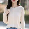 Ropa de Punto Nueva para Mujer de Primavera y Otoño Lana Fina Cardigan de Cuello Redondo Color Sólido Holgado Top con Temperamento Ropa Exterior para Mujer