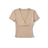 Ropa de Mujer al por Mayor Transfronteriza Estilo Europeo y Americano 2026 Primavera Nueva Elegante Ajustada de Línea Dividida Cuello Cruzado Camiseta de Manga Corta