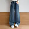 Jeans Bordado de Coração Novo Outono para Meninas, Calça Reta Solta Estilosa para Crianças Mais Velhas, Tendência Atacado de Comércio Exterior