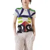Camiseta de Manga Corta Diseño Miyake para Mujer Verano Delgada Cuello Redondo Adelgazante Ajuste Ceñido Textura Top Plisado para Mujer