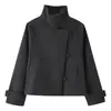 Chaqueta ZA Transfronteriza Nueva de Cuello Alto Asimétrica con Botones para Mujer, Corta, Puños con Botones, Ropa de Abrigo Lisa Holgada de Manga Larga Otoño/Invierno