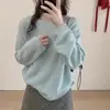 Estilo Coreano Senso de Design Indústria Pesada Com Pedraria Macio e Sedoso Gola Redonda Suéter de Alta Qualidade Camisa Tricotada Top Solto