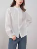 Ropa de Oficina de Gama Alta: Camisa Blanca Plisada para Mujer, Manga Larga de Primavera con Cuello de Encaje, Elegante Top Estilo Francés