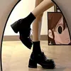 Sapatos de Couro Finos Pretos de Solado Grosso para Mulheres Primavera e Outono 2025, Sapatos Mary Jane de Salto Plataforma Chunky para Aumentar a Altura, Mocassins de Salto Alto Plataforma