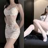 Lingerie Sexy Renda Transparente Camisola Sexy Estilo Irmã Real Pijama com Meia-Calça de Tela Estilo Pura Luxúria Feminina Bordado Verão