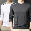 Nova camiseta masculina de manga comprida 2026, top elástico para primavera e outono, camada base pesada de corte solto, camisa masculina de manga curta