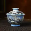 Tigela Única com Tampa, Tampa de Copo Prensada à Mão, Porta-Panela, Conjunto Pequeno de Chá Jingdezhen, Conjunto Pessoal de Chá Kung Fu para Casa