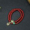 Pulsera de Cinnabrio Natural de Dos Círculos al por Mayor, con Perlas de Arena Púrpura Dorada Hechas a Mano, Pulsera de Cinnabrio de Alta Gama con Palabras de Bendición, Joyería de Verano para Mujer