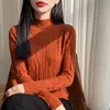 Top de gola alta discreta com textura jacquard estilo francês, slim fit para mulheres, suéter de malha básica fashion e que afina a silhueta para o início do outono