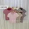 Blusa de Tricô Confortável e Casual com Gola Meia-Alta, Blocos de Cor Listrados, Manga Curta, Novo Estilo de Verão, Caimento Ajustado, Rejuvenescedor, Top Curto Versátil
