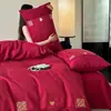 Juego de Cuatro Piezas para Boda Adorno de Encaje Bordado Funda Nórdica Roja Grande Juego de Cuatro Piezas Dote Ropa de Cama de Boda de Alta Calidad