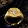 Anel Popular de Estrela de Oito Pontas Escovada do Xiaohongshu Anel Brilhante de Estrela de Seis Pontas Estilo Vintage Meio do Século