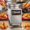 Freidora Eléctrica a Presión para Freír Pollo y Hamburguesas, Freidora Automática de Gas Vertical de Doble Tina y Doble Pantalla con Filtro de Aceite