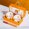 Juego de vajilla y platos de cerámica, juego de cuencos y palillos, juego en caja de regalo, adecuado para eventos de inauguración, bodas, exposiciones y como un pequeño regalo