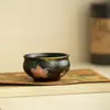 Xícara de chá de lírio em cerâmica preta pintada à mão em estilo chinês original, xícara de mestre, xícara de cerâmica com detalhes em dourado, xícara de degustação de chá para uso doméstico, xícara de chá Kung Fu