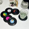 Venda quente transfronteiriça Rodada Antiderrapante Máquina de silicone Record Coaster Retro Vinil CD Mat Placa Tapete de isolamento térmico Six Pieces Pack