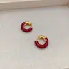 Nuevos Pendientes de Aro Esmaltados de Moda Estilo Francés, Chapados en Cobre con Oro Real, Diseño Simple de Goteo de Aceite en Color Contrastante, Cierres de Oreja Únicos y Versátiles