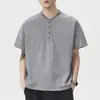 Camiseta de Manga Corta con Cuello Henley para Hombre Anyang Henry Moda Casual Retro Americana de Algodón Puro para Hombre Verano 2026