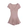 Vestido Curto Plissado Bufante com Decote V Profundo + Conjunto de Shorts Verão Novo Saia Plissada de Cintura Alta de Manga Curta