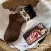 Meias Fair Isle com Flocagem de Cachorro Sem Costura Meia-Calça para Mulheres, Outono e Inverno Espessadas Quentes com Barra Enrolada Vintage Versátil Meias Soltas para Mulheres