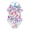 2019 Europa y Estados Unidos comercio exterior niñas traje de baño bikini de una pieza estampado de plumas fábrica de trajes de baño para niños una generación de cabello