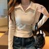 Fotos Reales y Precios Reales # Camisa Polo Blanca Camiseta para Mujer para Mujer 2025 Nueva Cintura Delgada Top de Principios de Otoño Manga Larga Otoño
