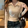 Fotos Reais e Preços Reais # Camisa Polo Branca Camiseta Feminina Feminina 2025 Nova Cintura Fina Top Outono Antecipado Manga Longa Outono