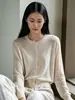 Cárdigan de punto 100% lana ultrasuave estilo francés, top base de manga larga ajustado para mujer