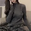 270g Terciopelo Acanalado Doble Cara Cepillado Cuello Alto Doble Cremallera Cárdigan Camiseta de Manga Larga para Mujer Otoño e Invierno Camiseta Básica Superior
