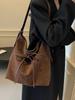 Bolso Retro de Gamuza Color Maillard para Mujer, Bolso de Hombro Versátil para Otoño e Invierno, Bolso Tote Cruzado para el Trabajo y los Viajes, Bolso Cubo