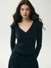 Suéter de gola V torcido em estilo francês, 100% cashmere, para mulheres, com costura vertical, caimento justo, manga longa, tricotado, emagrecimento, justo ao corpo, suéter de base