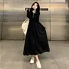 Vestido Elegante de Otoño de Color Sólido con Cremallera y Cuello Polo de Manga Larga para Mujer, Vestido Largo de Alta Gama Estilo Francés con Cintura Ceñida y Corte A