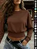 Amazon 2026 Primavera y Otoño Sudadera Casual Holgada de Manga Larga para Mujer Versátil Corta de Cuello Redondo Venta al por Mayor