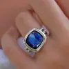 Anillos Vintage al por Mayor para Mujer Cao Shi Shein Comercio Electrónico de Comercio Exterior, Diseños en Forma de Corazón y Cuadrados en Tono Azul, Pegatina Estilo Vintage