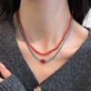 Colar Feminino Vintage com Contas de Cristal Vermelho e Azul Design de Nicho Ins Estilo Elegante Acessórios de Colar Senso de Atmosfera Corrente para Clavícula