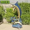 Escultura de Delfín de Latón Césped Jardín Parque Villa Lado de la Piscina Paisaje Marino Escultura de Animal Marino de Cobre Fundido