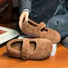 Zapatos Mary Jane de moda con forro de pelo para mujer, hechos de cuero genuino con forro de lana de cordero, suela gruesa, forrados de felpa, zapatos planos versátiles